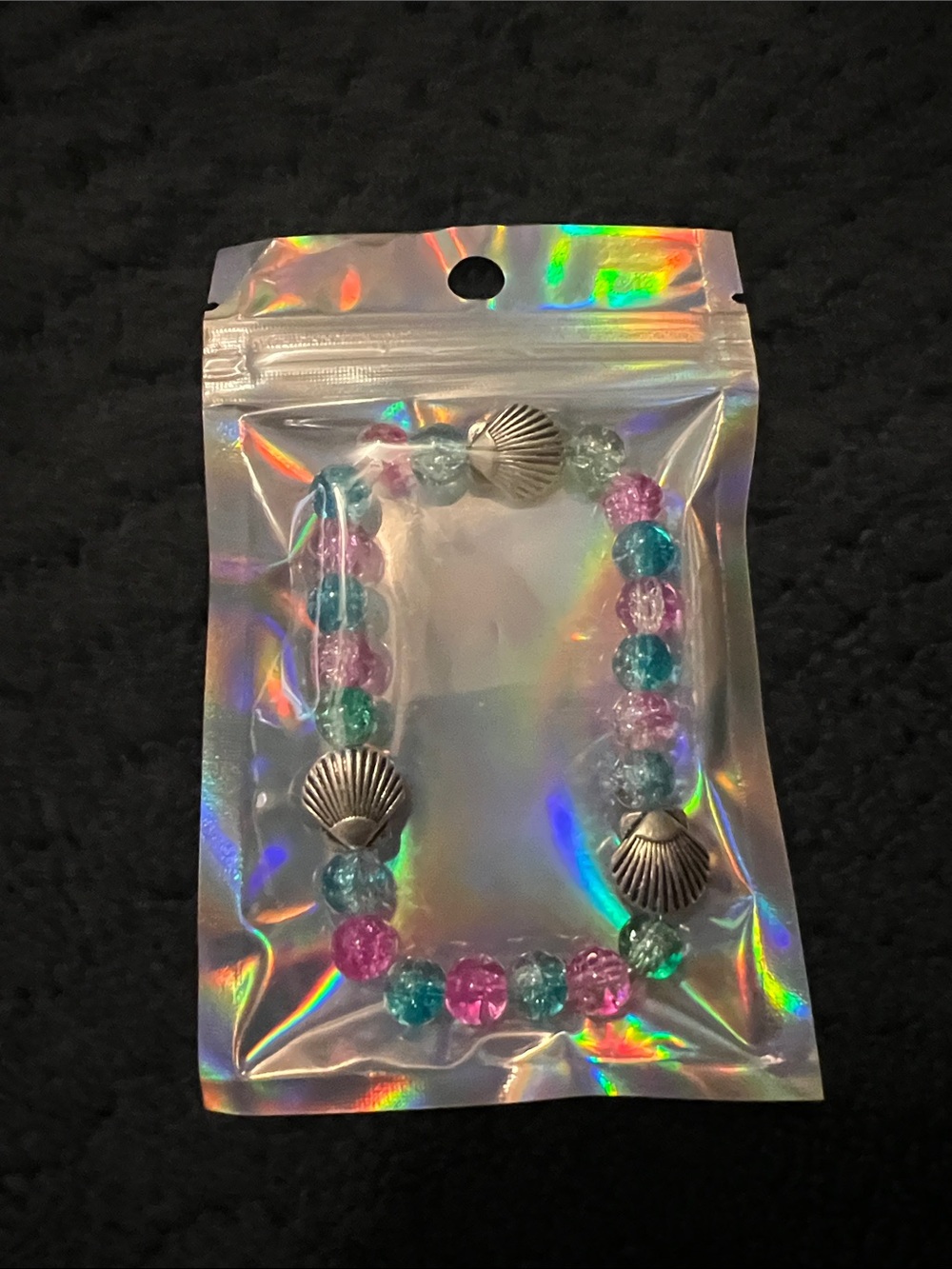 Pastel Pink & Teal Shell Charm Beaded Bracelet